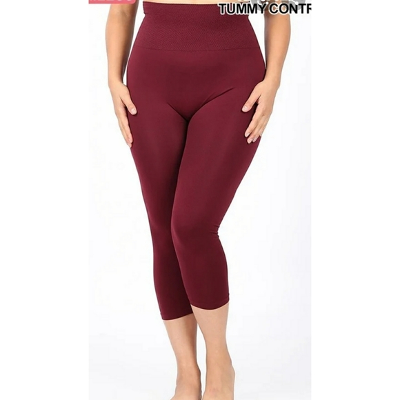 High Waist Tummy Control Capri Leggings - Picture 2 of 4